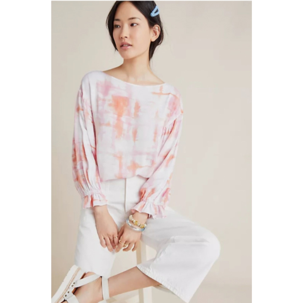 NEW ANTHROPOLOGIE Hutch Satin Tie Dye Blouse NWT Sz M Pink Rose Rayon $130 D60
